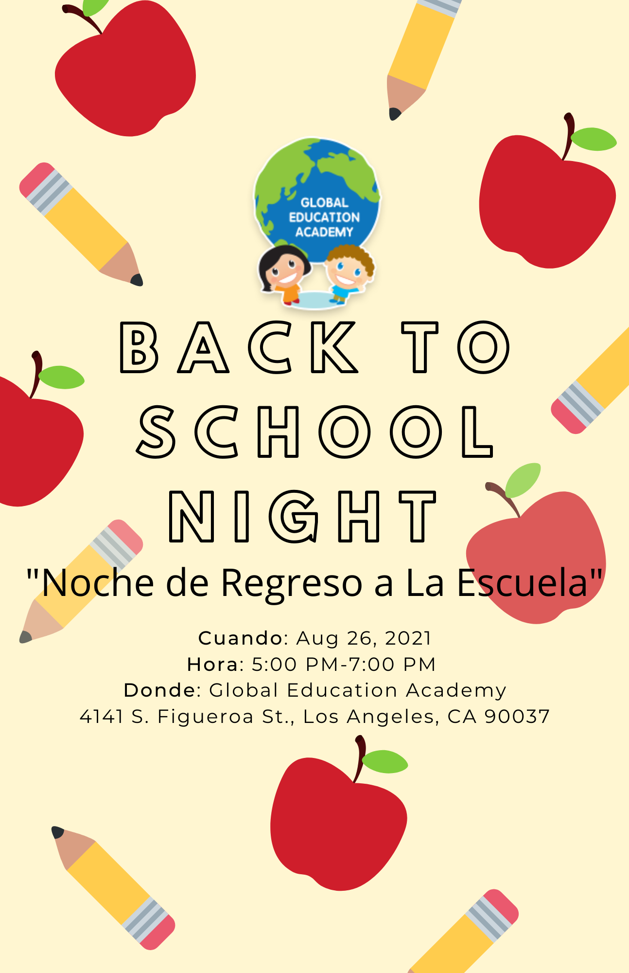 GEA Back to School Night Flyer Spanish